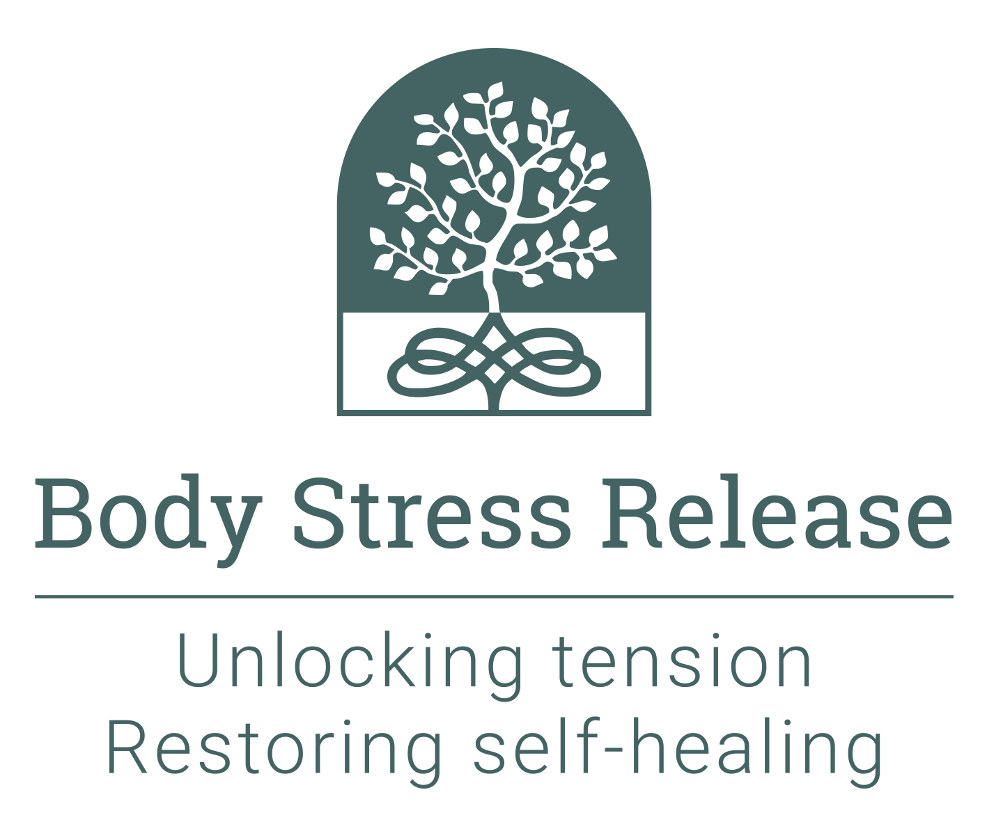 BSR Logo met slogan. Body Stress Release - Unlocking tension - Restoring self-healing